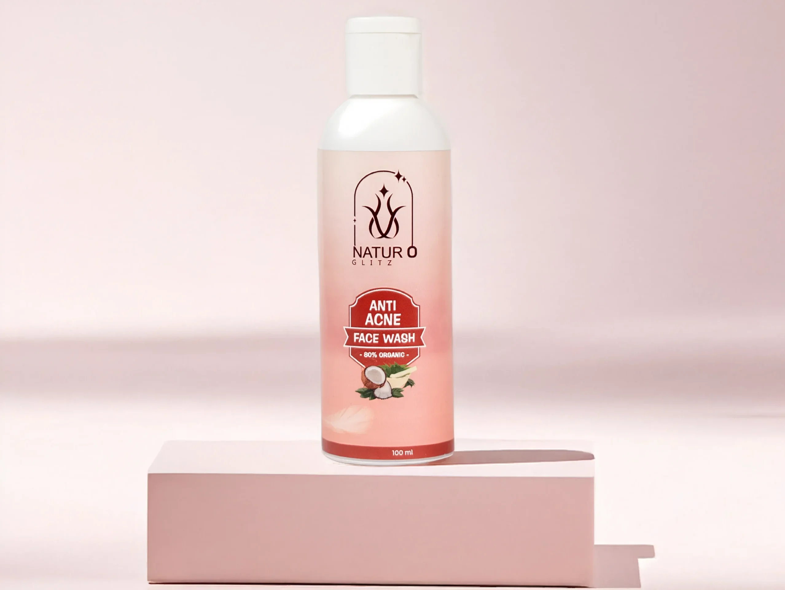 Natural glow face wash anti acne cleanser in premium skincare bottle packaging