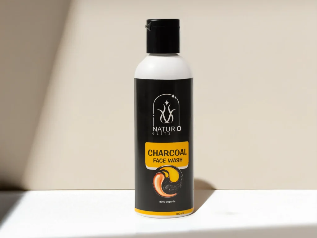 Natural face wash for women charcoal face wash cleanser in premium skincare bottle