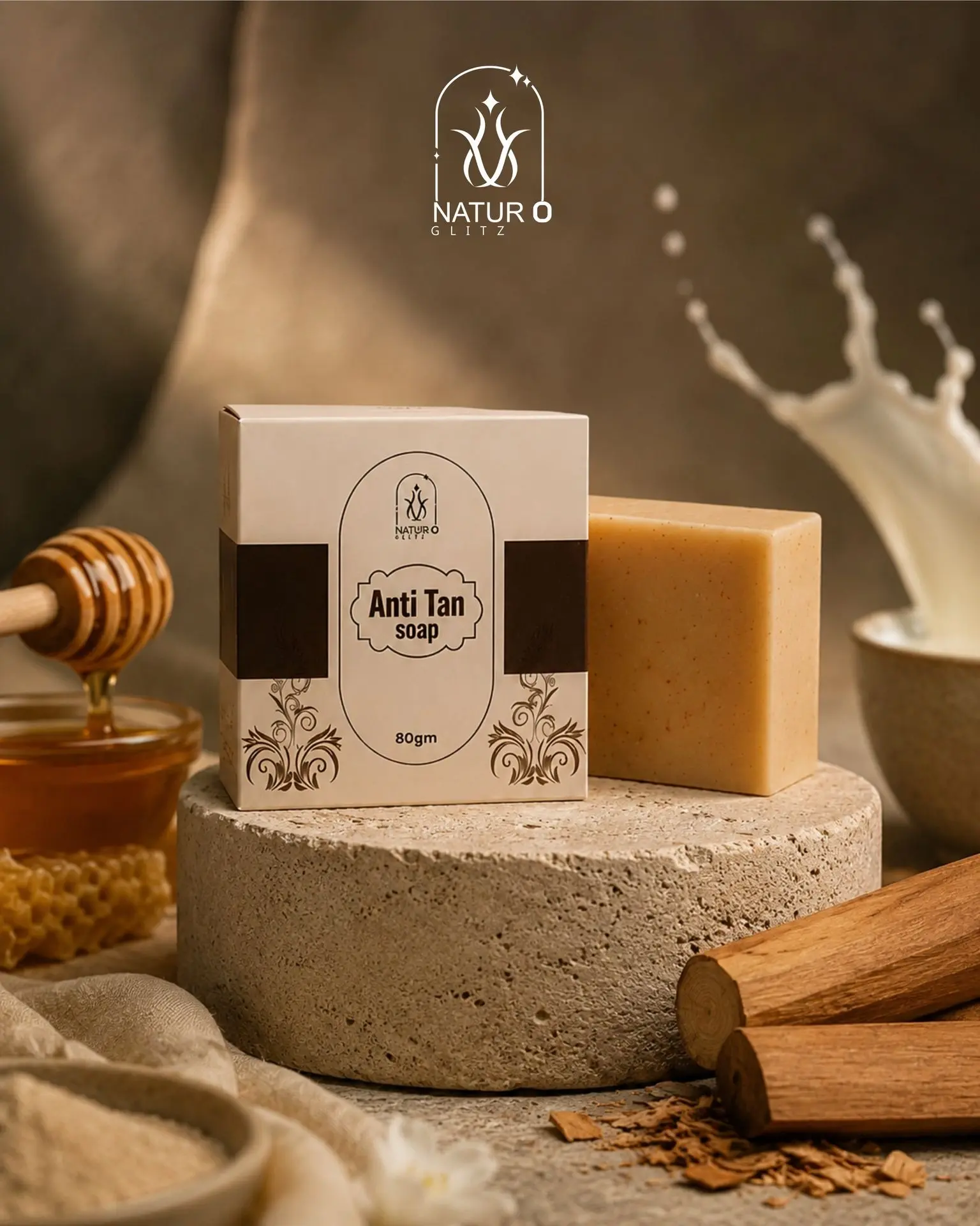 Tan removal soap bar and packaging for skincare