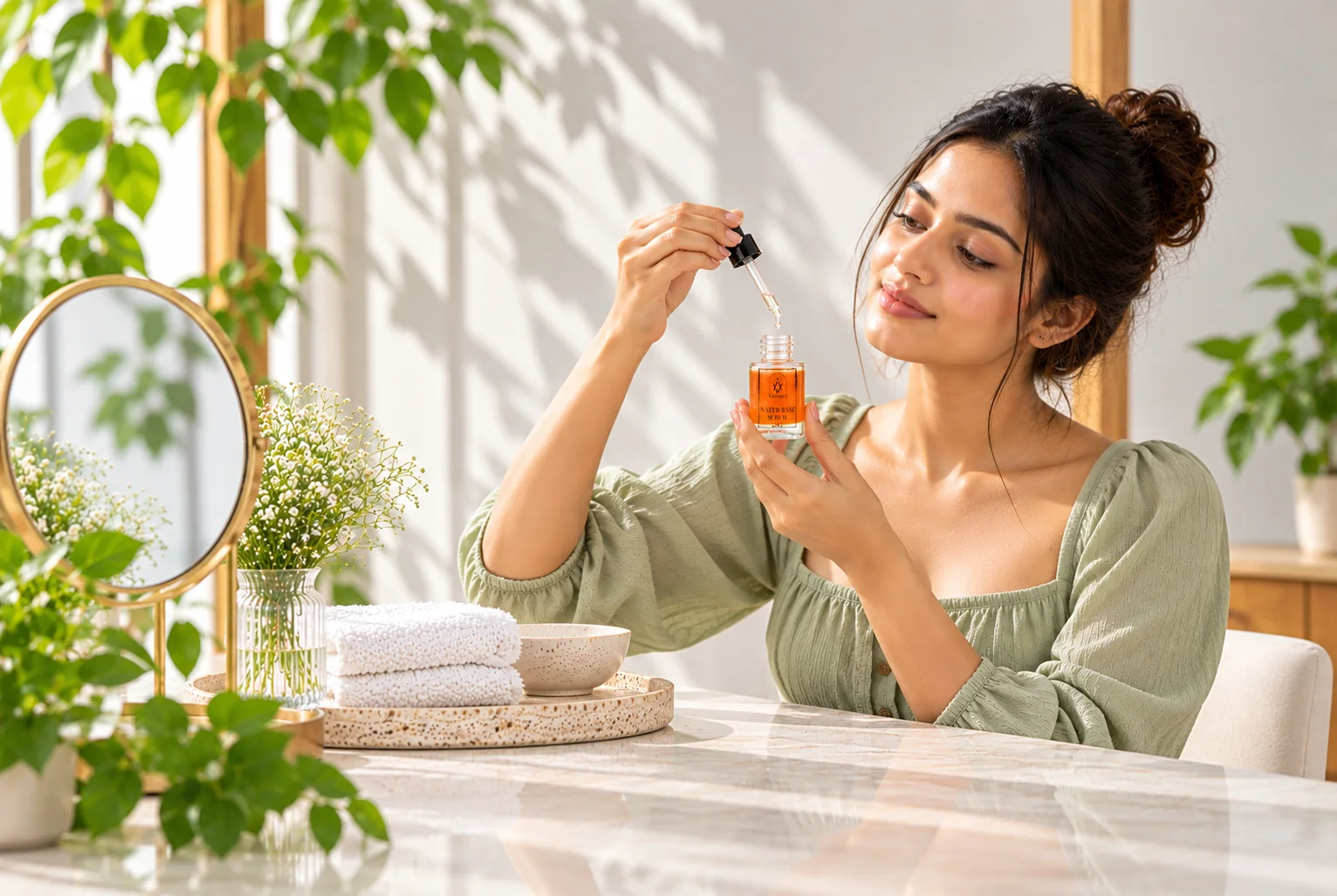 Water-Based Serum for Oily Skin applied with a dropper during a natural skincare routine